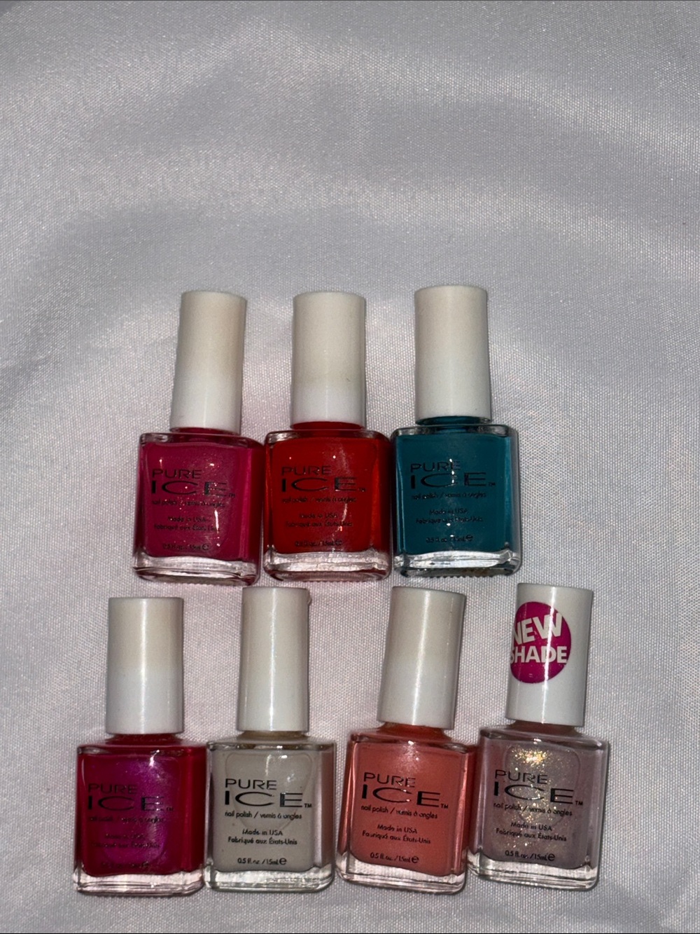 Women’s Nail Polish Set - Pink, Red, Teal, Fuchsia, White, Peach, Pearl